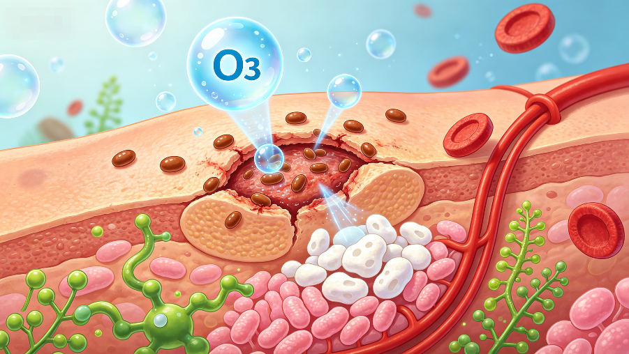 Mechanism and clinical application of ozone therapy in treating skin ulcer diseases.
