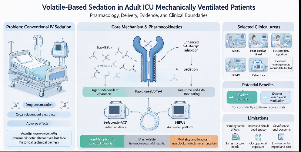Clinical application of volatile sedation in adult intensive care units: pharmacological mechanisms, delivery systems, and safety.